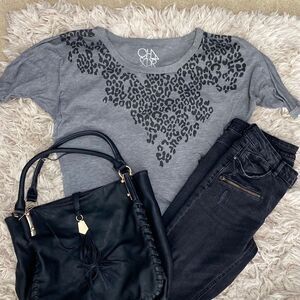 Chaser Leopard Print Dolman Sleeve Top Small